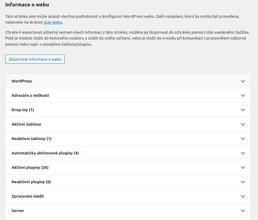 Další informace o nainstalovanýchpluginech