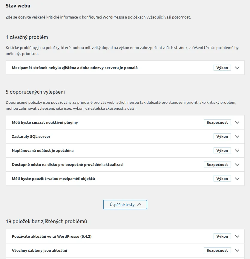 Stav webu - problémy a doporučení