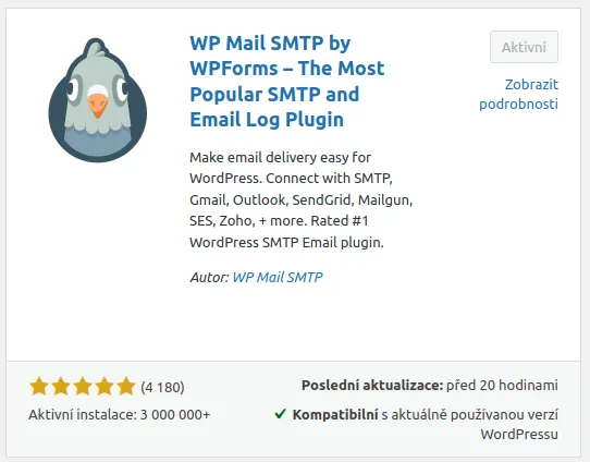 Takhle vypadá Plugin WP Mail SMTP po vyhledání