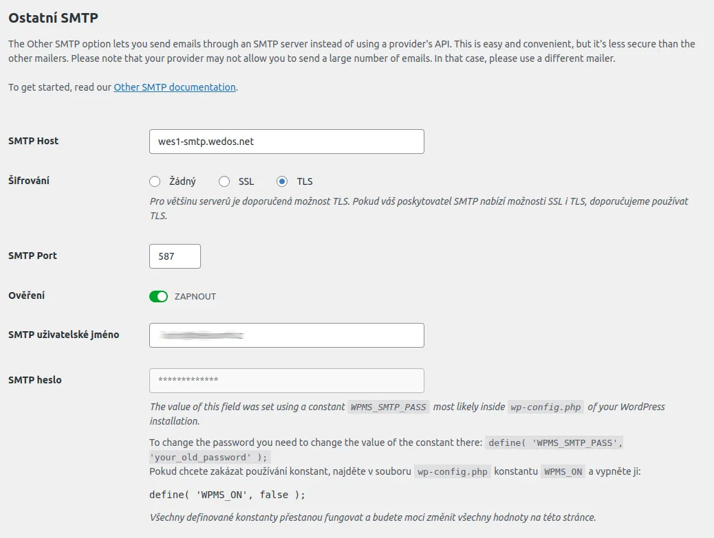 Nastavení SMTP v Pluginu WP Mail SMTP