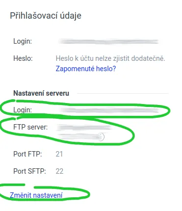 Websupport: přihlašovací údaje k FTP