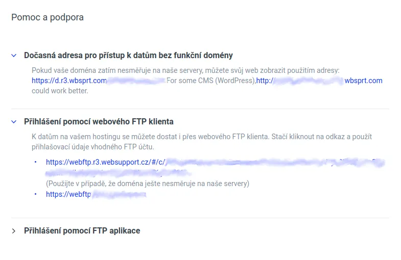 Websupport: jak se připojit k FTP přes webový prohlížeč