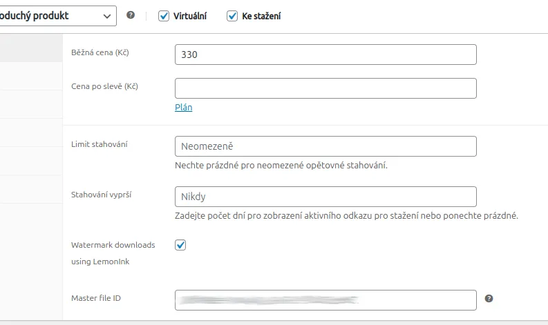 Okno WooCommerce nastavení produktu